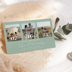 Modern Script Wedding Collage Sage Green Save The Date
