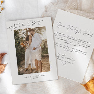 Modern Script Wedding Photo Thank You Card