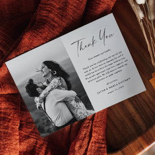Modern Simple Script Photo Wedding Thank You Card