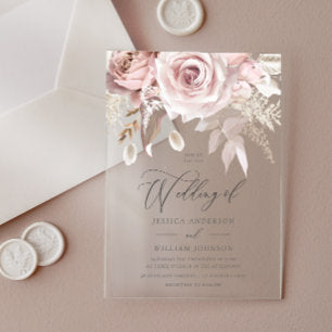 Modern Trendy Designer Dusty Rose Blush Wedding Acrylic Invitations