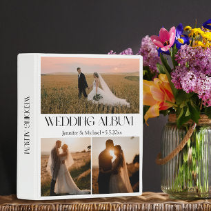 modern typography 3 photos collage wedding album mini binder
