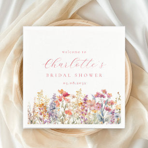 Modern, wildflower Bridal Shower Welcome Napkins