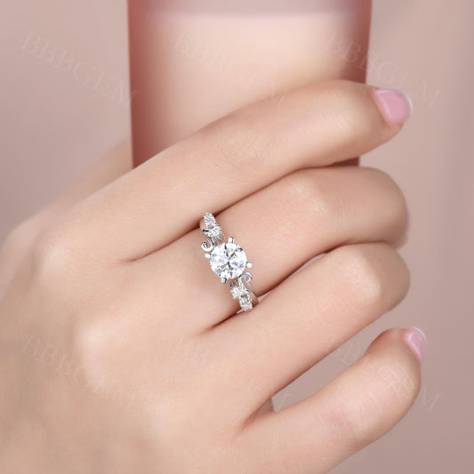 1.2 Carat White Gold Moissanite Engagement Ring Moissanite Wedding Band