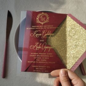Monogram Luxury Calligraphy Gold Acrylic Wedding Invitations Swal097