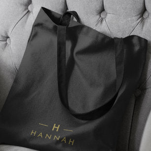 Monogram Black Gold Modern Minimalist Elegant Tote Bag