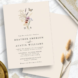 Monogram Boho Floral Wedding Invitation