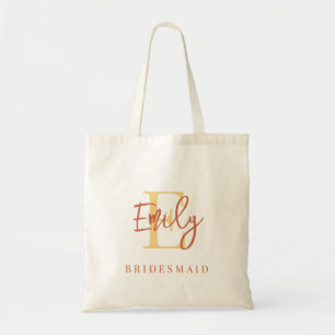 Monogram Name Initial Bridesmaid Terracotta Gold Tote Bag