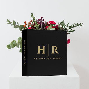Monogram Wedding Album Classic Chic Minimal White 3 Ring Binder