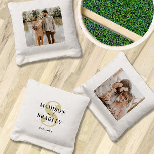 Monogram Wedding Photo Cornhole Bags