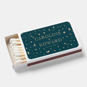 Moon and Stars Galaxy Navy Gold Wedding Matchboxes