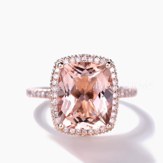 5 Carat Big Morganite Engagement Ring Filigree Halo Diamond Ring in Rose Gold