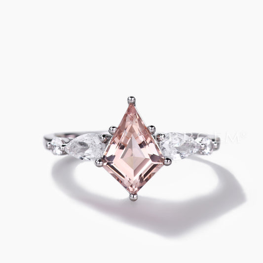Female Vintage Peach Morganite Engagement Ring Kite-Shaped Lozenge Cut