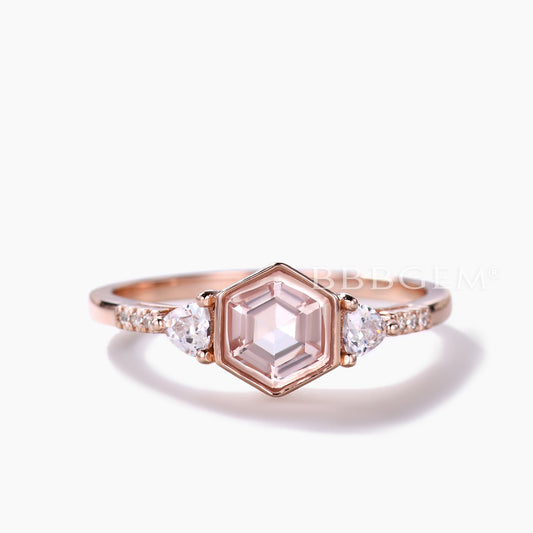 1 carat Hexagan Morganite and Trillian Morganite engagment Ring Unique Design