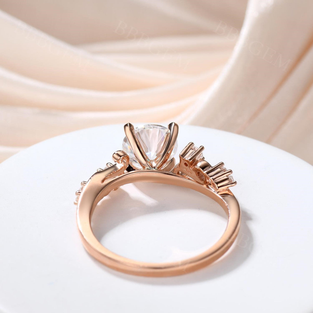 1.2 Carat Round Cut VVS Moissanite Wedding Ring In 14k Pink Gold Twig Vine Moissanite Band