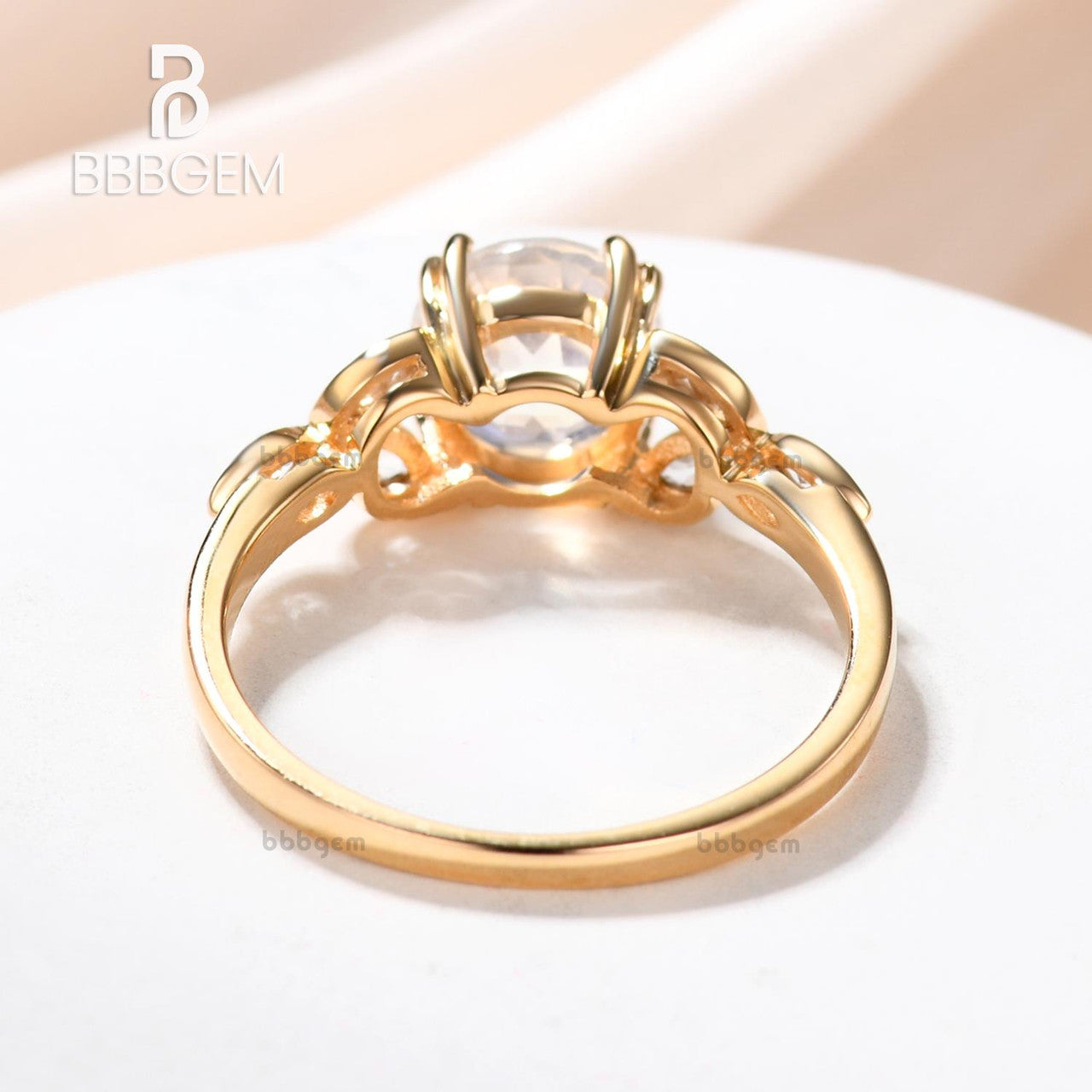 6.5mm Round Cut 1ct Moonstone Engagement Ring Marquise Aquamarine Clover Leaf Sidestones