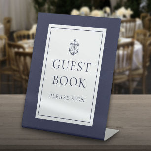 Nautical Anchor Navy Blue Guest Book Pedestal Sign