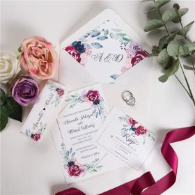 Navy And Raspberry Floral Wedding Invitations With Belly Band Swi030