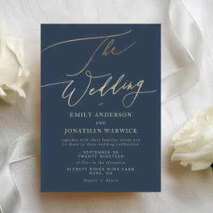 Navy Blue Elegant Gold The Wedding Invitation