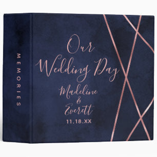 Navy Blue Rose Gold Geometric Wedding Photo Album 3 Ring Binder