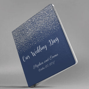Navy Blue Silver Glitter Wedding Binder Album