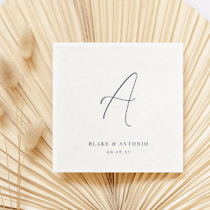 Navy Elegant Thin Line Script Wedding Monogram Napkins
