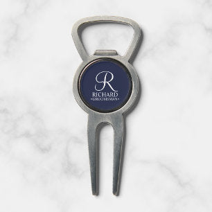 Navy Personalized Groomsman's Name and Monogram Divot Tool