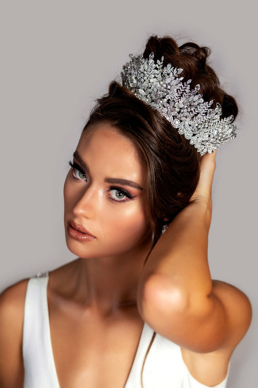 Elisabetta Swarovski Crystals Wedding Crown, 3D Bridal Crown