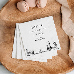 New York City Skyline Modern Wedding Cocktail Napkins