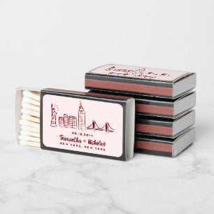 New York Retro Doodle Sketch Wedding Favor Matchboxes