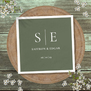 Olive Green Monogram Wedding Napkins