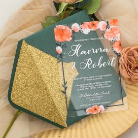 Rustic orange floral Clear Acrylic Wedding Invitation CAX029