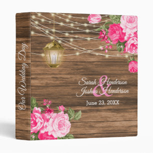 Our Wedding Barnwood, Lantern & Pink Floral 3 Ring Binder