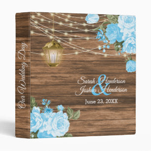 Our Wedding Wood, Lantern & Baby Blue Flower 3 Ring Binder