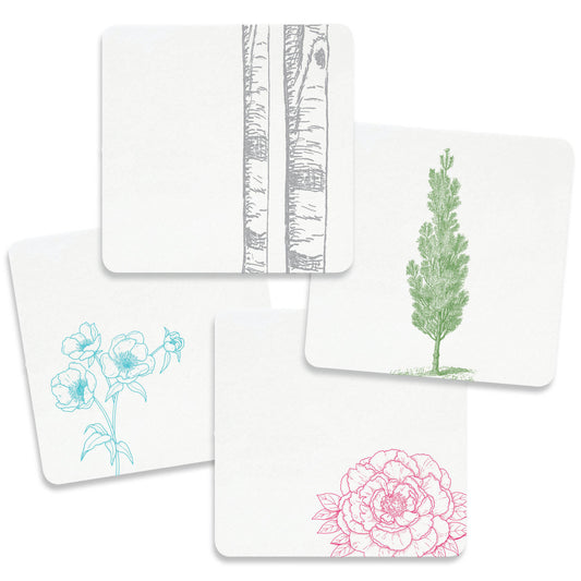 Flowers and Trees Letterpress Coasters - Pack of 4