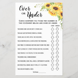 Ove or Under Sunflowers Bridal Shower game card Flyer