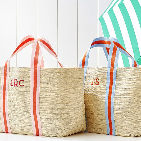 Oversized Ribbon Straw Beach Tote