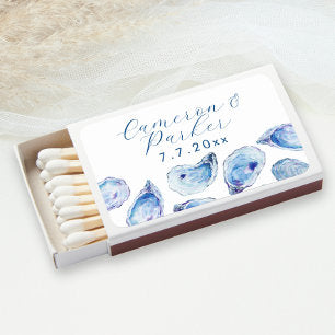Oyster Blue Watercolor Wedding Favor Matchboxes