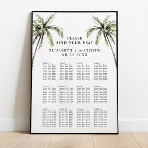 Palm Tree Tropical Minimal Wedding Seating Chart