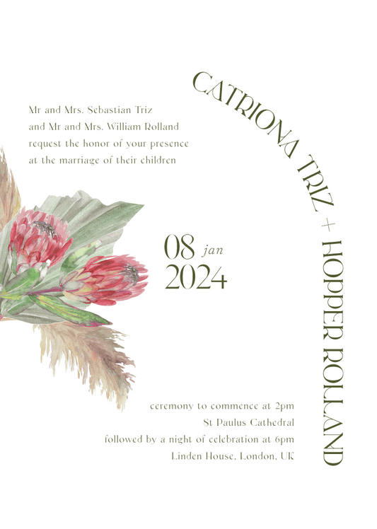 Pampas And Protea Wedding Invitations by Inggrid H.