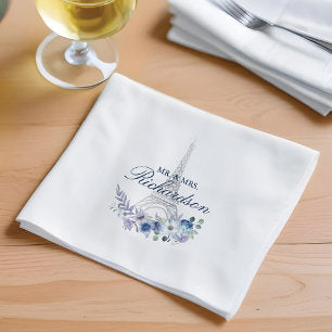 Paris Eiffel Tower Watercolor Floral Navy Wedding Napkins