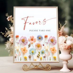 Pastel Pink Blush Bohemian Wildflowers Favors Poster