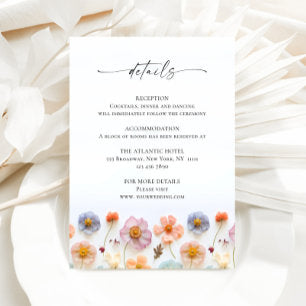 Pastel Pink Bohemian Wildflower Wedding Details Enclosure Card