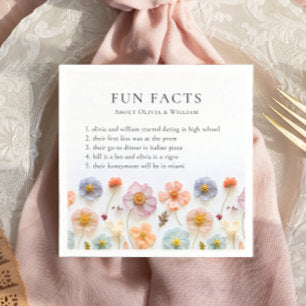 Pastel Pink Boho Wildflower Fun Facts Wedding Napkins