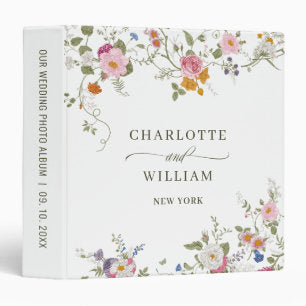 Pastel Pink Boho Wildflower Wedding photo album 3 Ring Binder