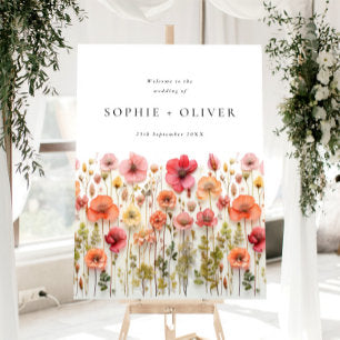 Pastel Pink Boho Wildflowers WELCOME Wedding Foam Board