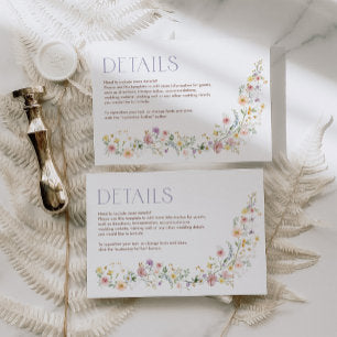 Pastel Wildflower Garden Floral Wedding Details Enclosure Card