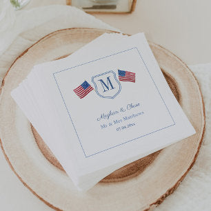 Patriotic Monogram Wedding Crest USA Flags Party Napkins