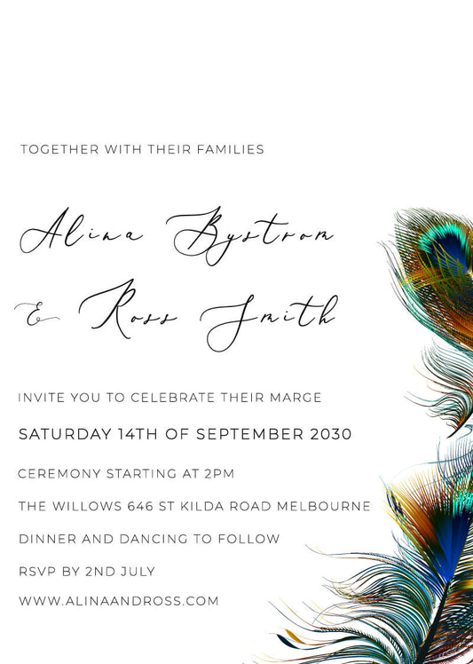 Peacock Blue Wedding Invitations by Stella M.