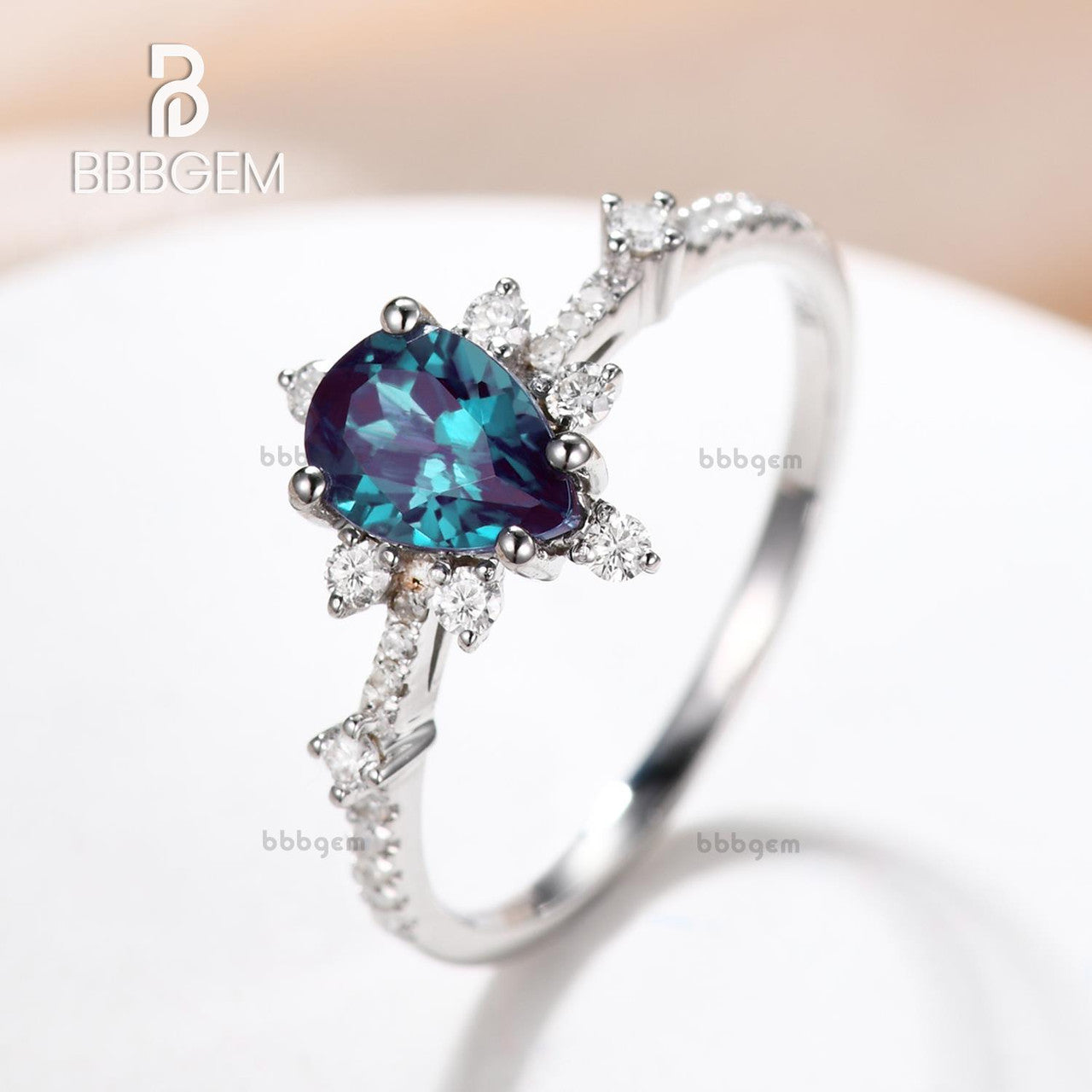 14K/18K Gold 5x7mm Pear Shaped Alexandrite Diamond Engagement Ring Art Deco