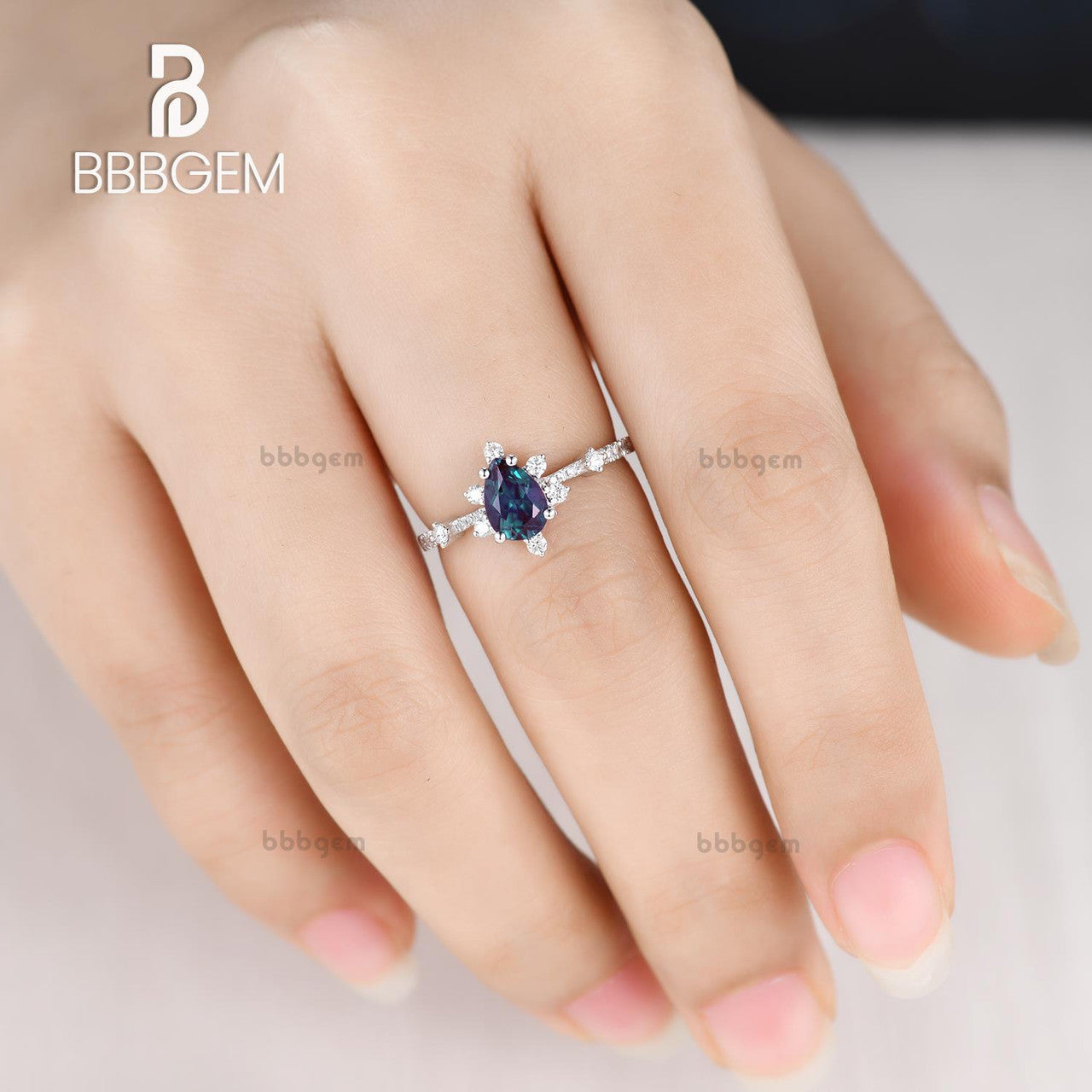 14K/18K Gold 5x7mm Pear Shaped Alexandrite Diamond Engagement Ring Art Deco